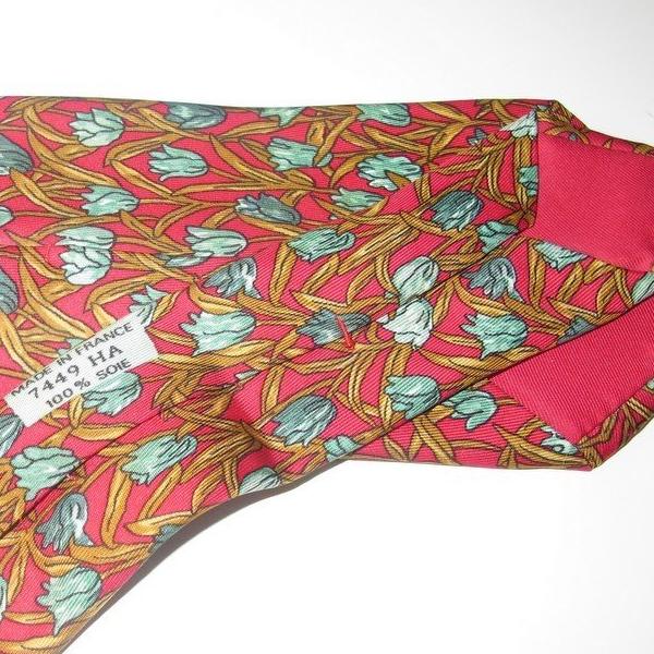 Hermes Red Flowers Twill Silk Tie, Nr 7449 HA - poupishop