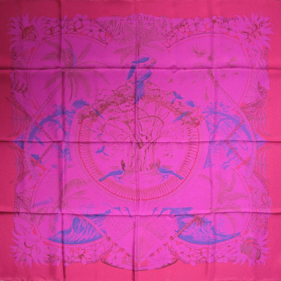Hermes Red Fuchsia Marine Aloha Dip Dye Surteint Silk Carre 90cm, New! - poupishop