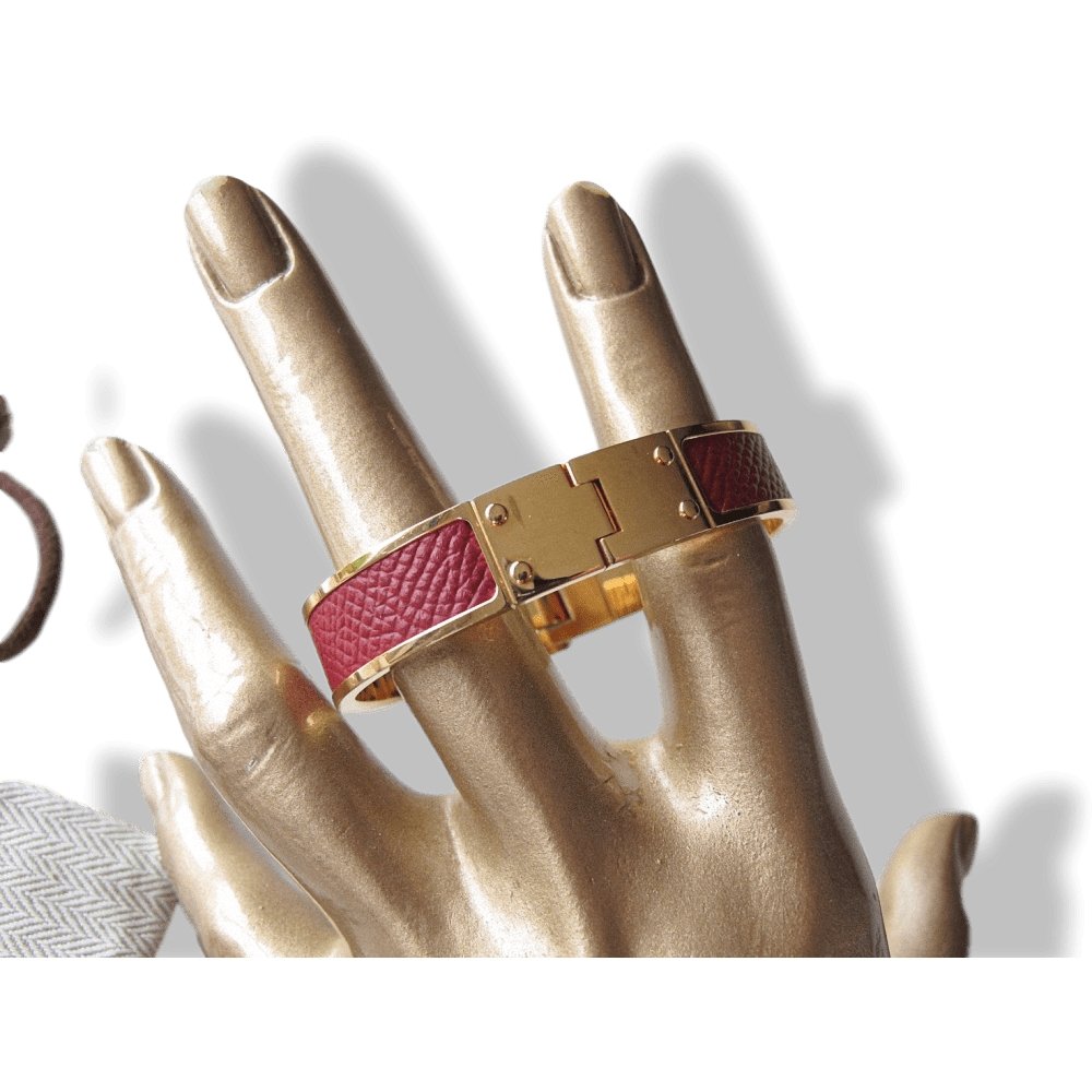 Hermes Red Grained Leather Charniere Cuir Narrow Hinged Bangle Bracelet Sz S, New! - poupishop