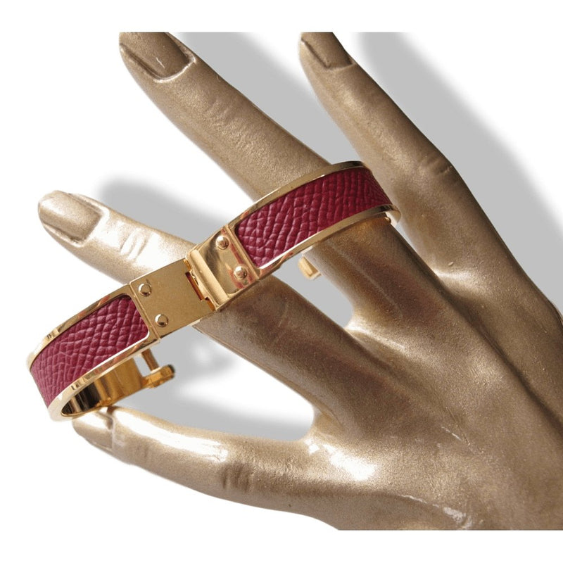 Hermes Red Grained Leather Charniere Cuir Narrow Hinged Bangle Bracelet Sz S, New! - poupishop