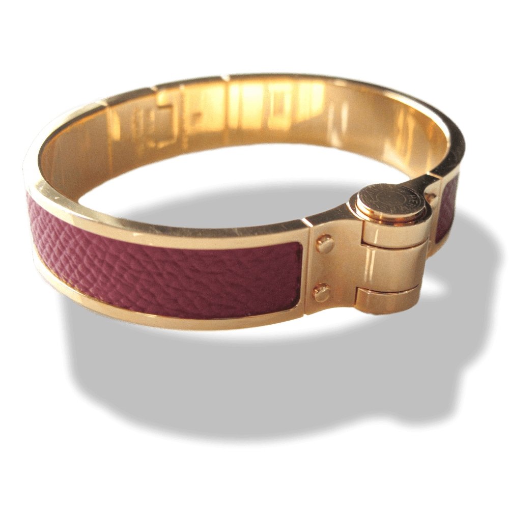 Hermes Red Grained Leather Charniere Cuir Narrow Hinged Bangle Bracelet Sz S, New! - poupishop