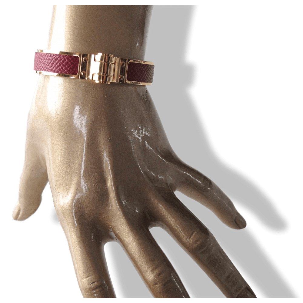 Hermes Red Grained Leather Charniere Cuir Narrow Hinged Bangle Bracelet Sz S, New! - poupishop