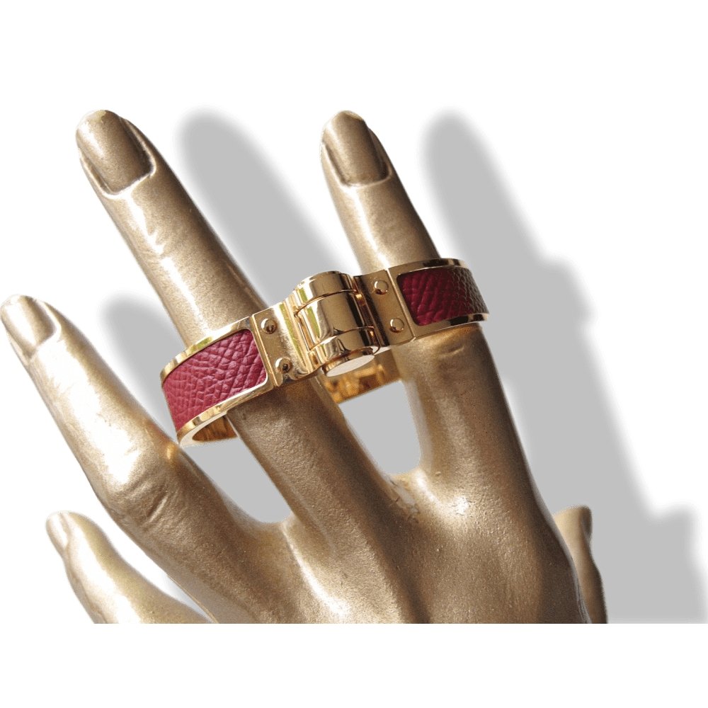 Hermes Red Grained Leather Charniere Cuir Narrow Hinged Bangle Bracelet Sz S, New! - poupishop