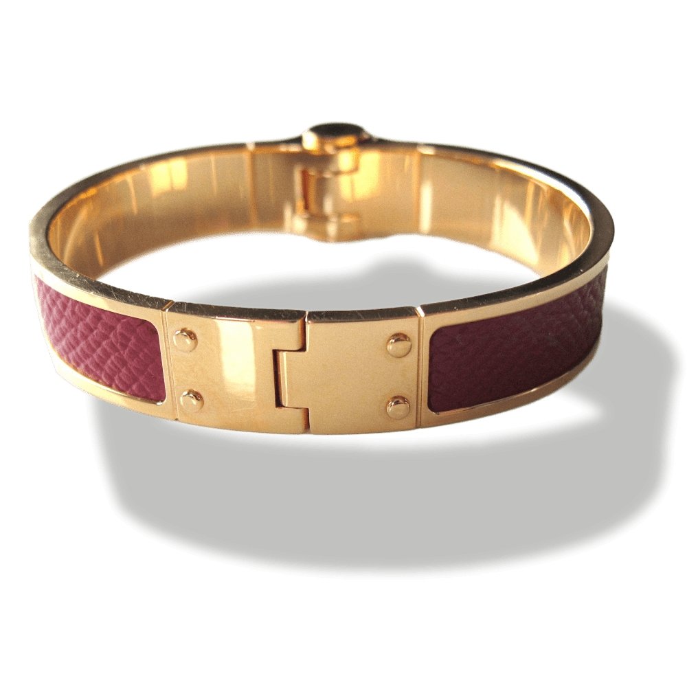 Hermes Red Grained Leather Charniere Cuir Narrow Hinged Bangle Bracelet Sz S, New! - poupishop
