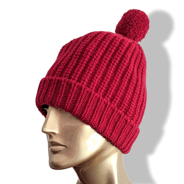Hermes Red H 100% Cashmere POMPON HAT in Cote Angaise, BNEW! - poupishop
