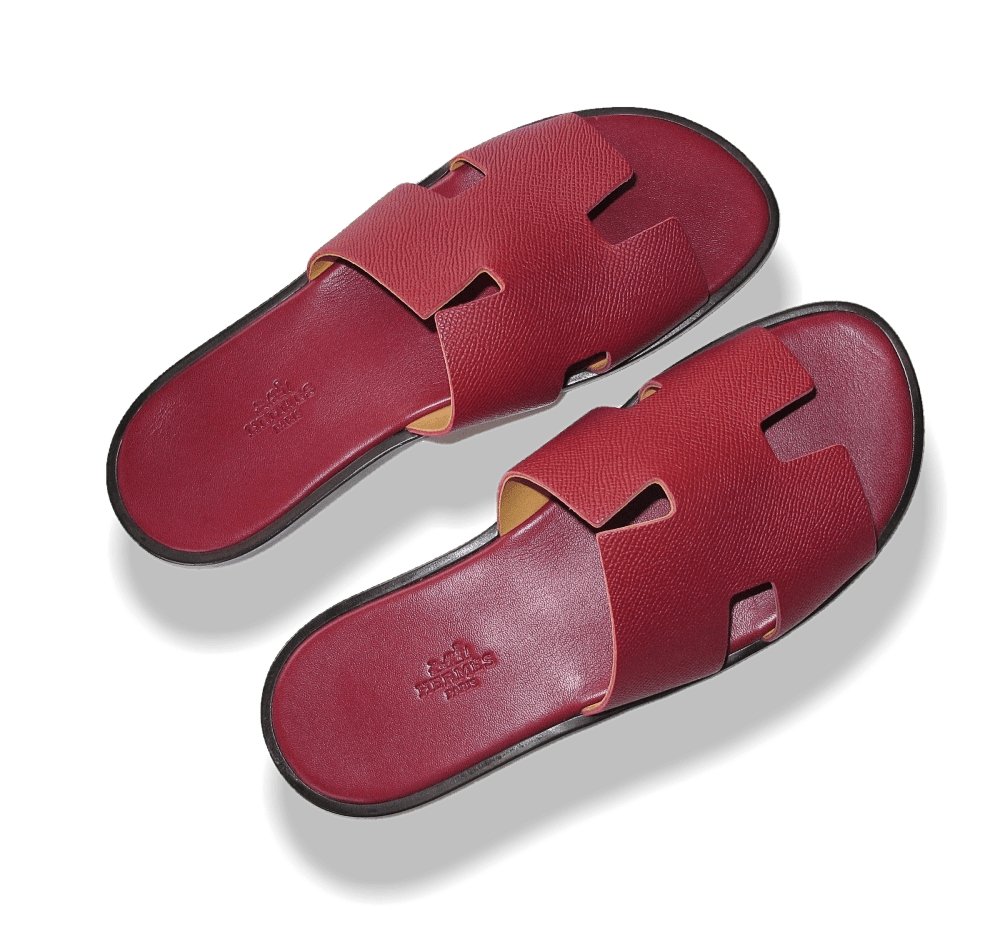 Hermes Red H Epsom Calfskin Leather IZMIR Men Sandals Flat Shoes, Sz41, NIB! - poupishop