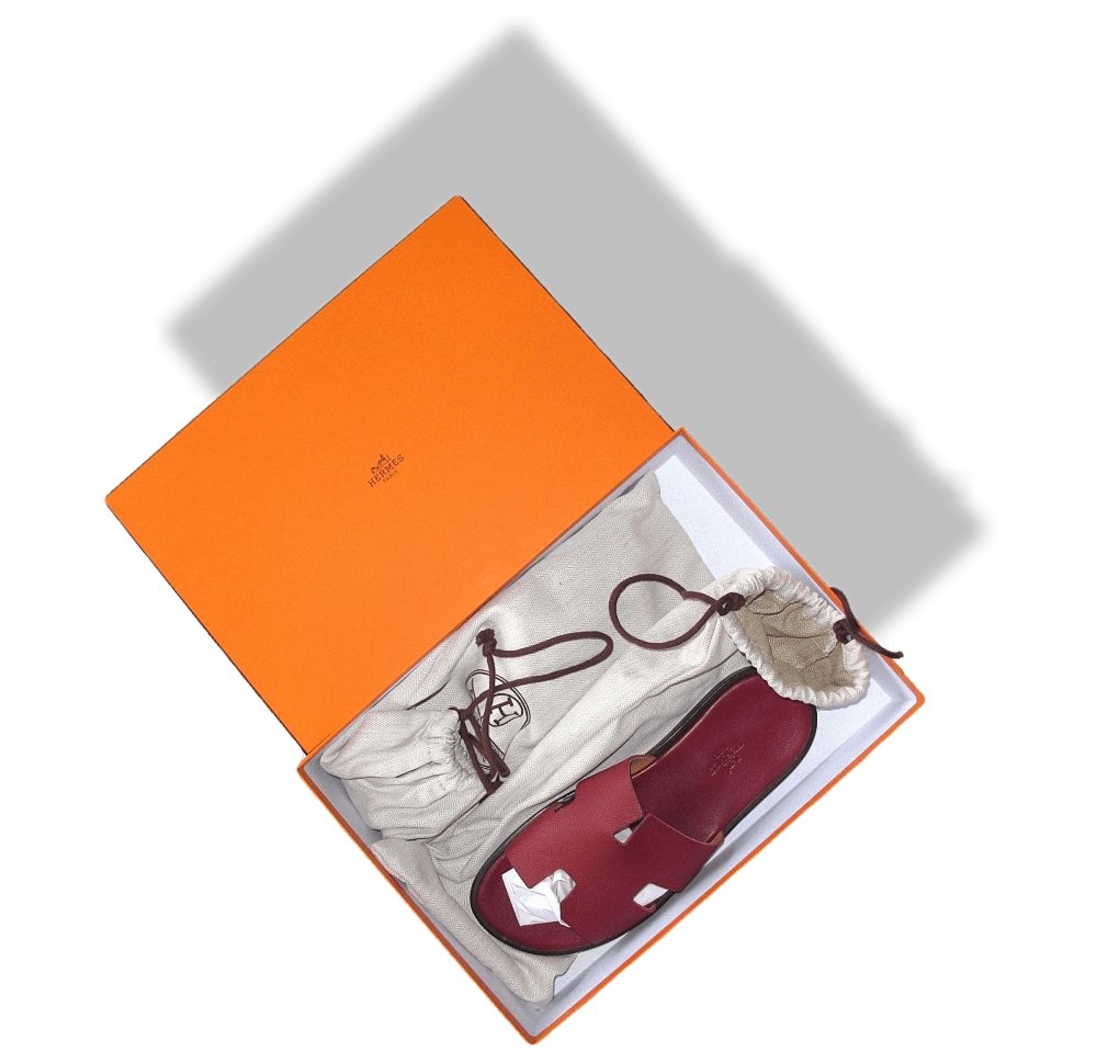 Hermes Red H Epsom Calfskin Leather IZMIR Men Sandals Flat  display picture 3
