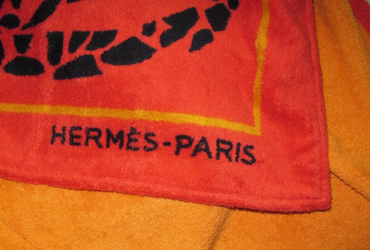 Hermes Red Orange CHEETAH Tapis de Plage Terry Beach Towel, XL 150 x 90cm cm, BNEW! - poupishop