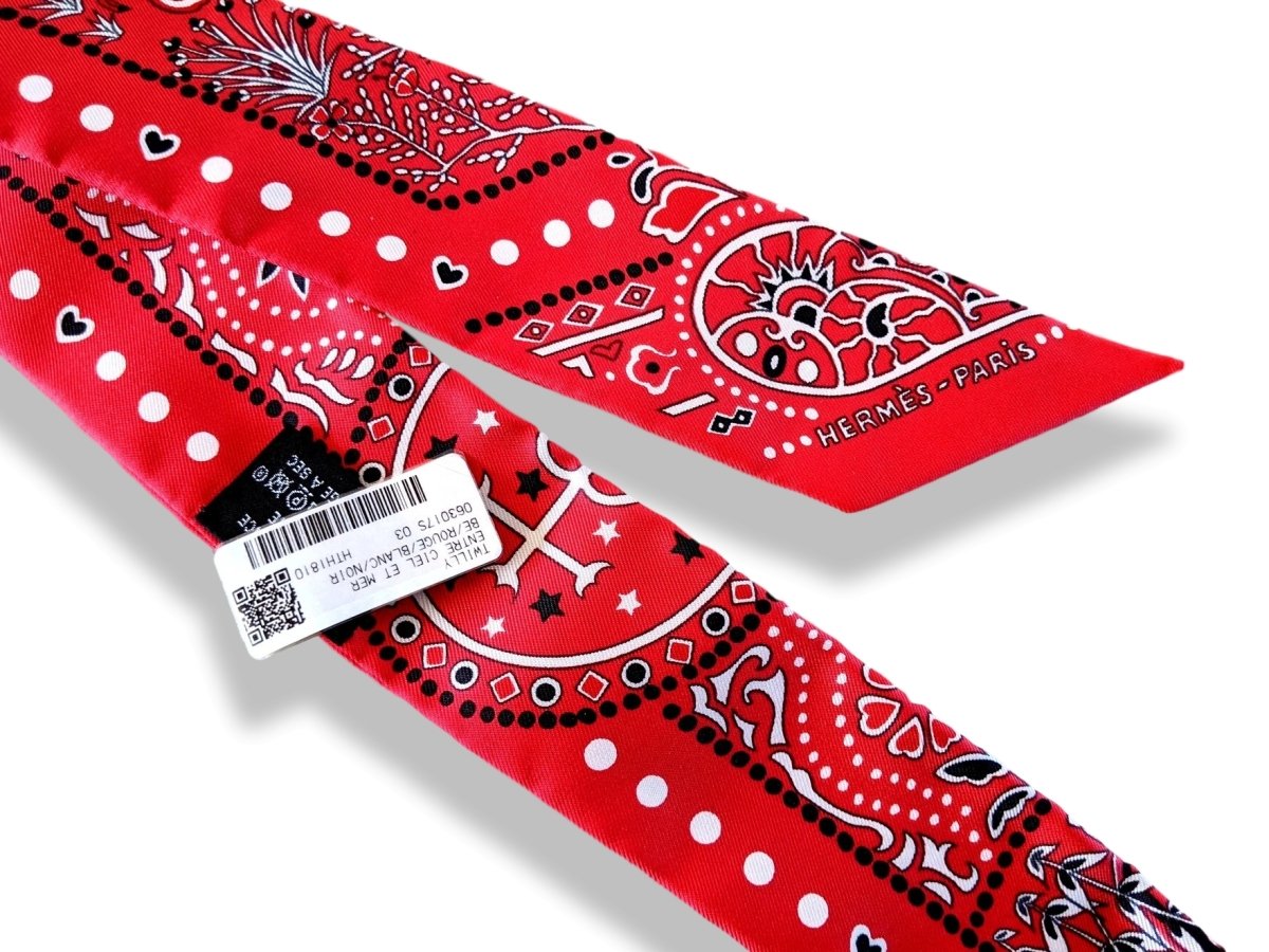 Hermes Red White Black ENTRE CIEL ET MER BANDANA Twilly, NWT! - poupishop