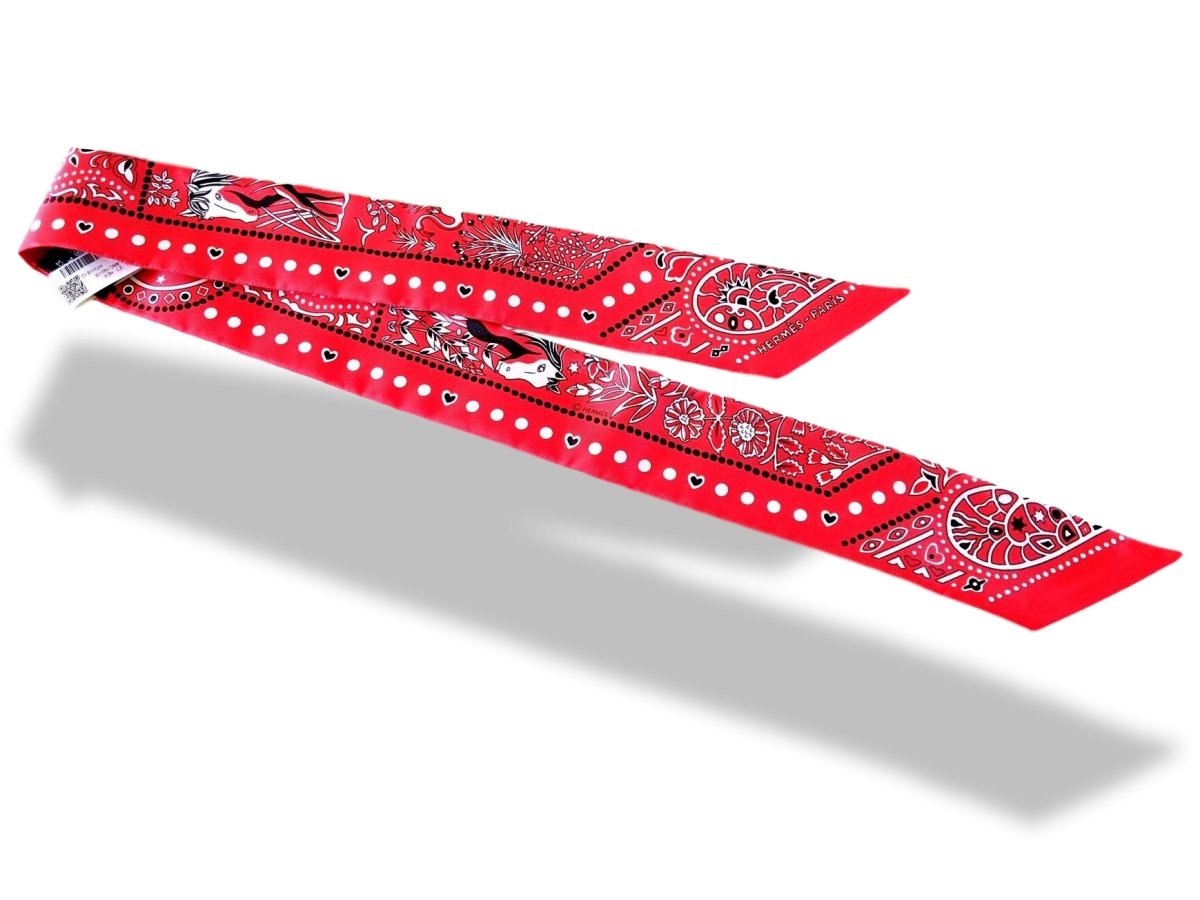 Hermes Red White Black ENTRE CIEL ET MER BANDANA Twilly, NWT! - poupishop