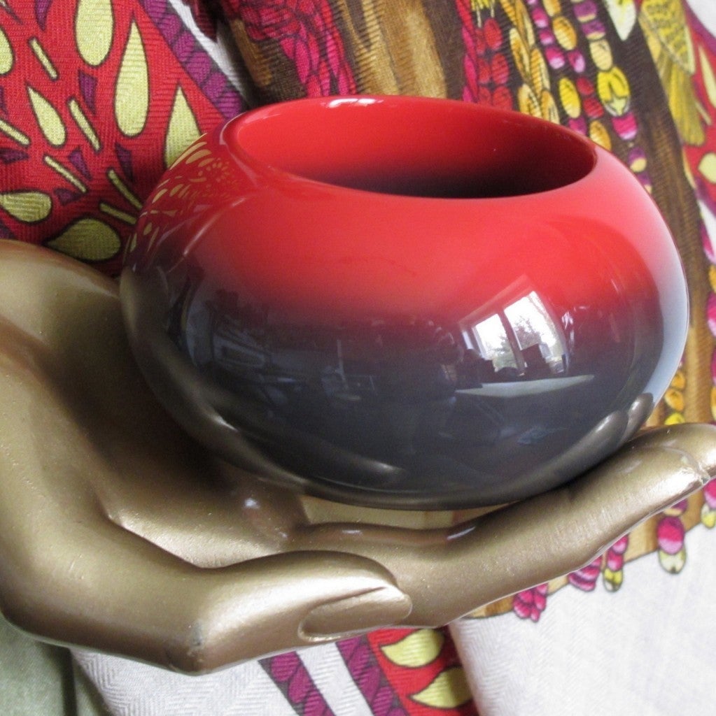 Hermes Red/Brown/Grey Laquered Wood Bangle Bracelet GM, New! - poupishop