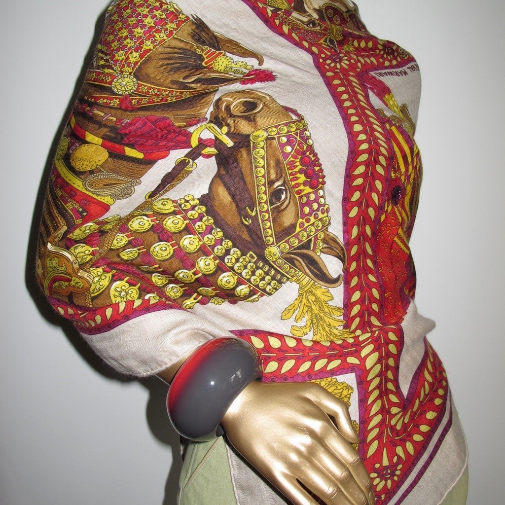 Hermes Red/Brown/Grey Laquered Wood Bangle Bracelet GM, New! - poupishop