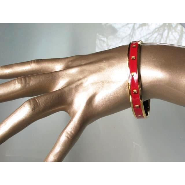 Hermes Red/Gold Medor Printed Enamel/Gold Bangle Bracelet, NIB! - poupishop