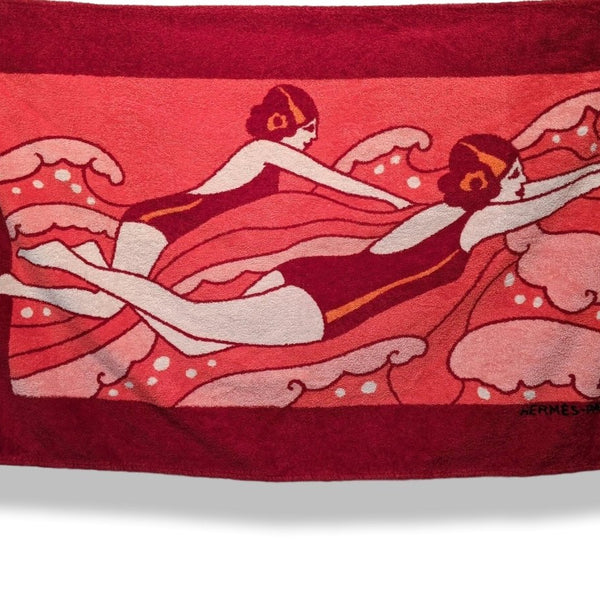 LOUIS VUITTON Vintage Logo Beach Towel Terrycloth Pink Red 