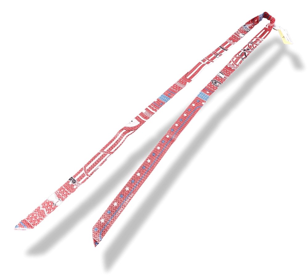 Hermes Red/Vibrant Blue DISCO COACHING by Julia Abadie Metallic Silk Twillon, BNWTIB! - poupishop