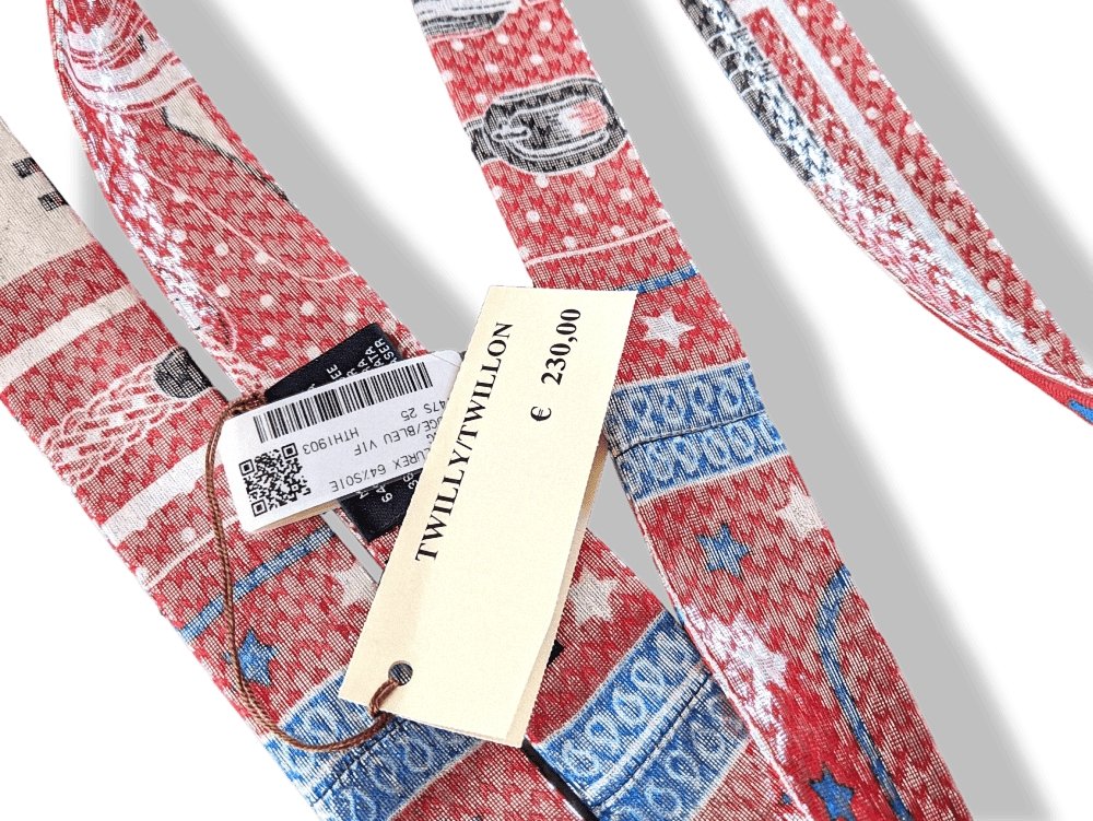 Hermes Red/Vibrant Blue DISCO COACHING by Julia Abadie Metallic Silk Twillon, BNWTIB! - poupishop