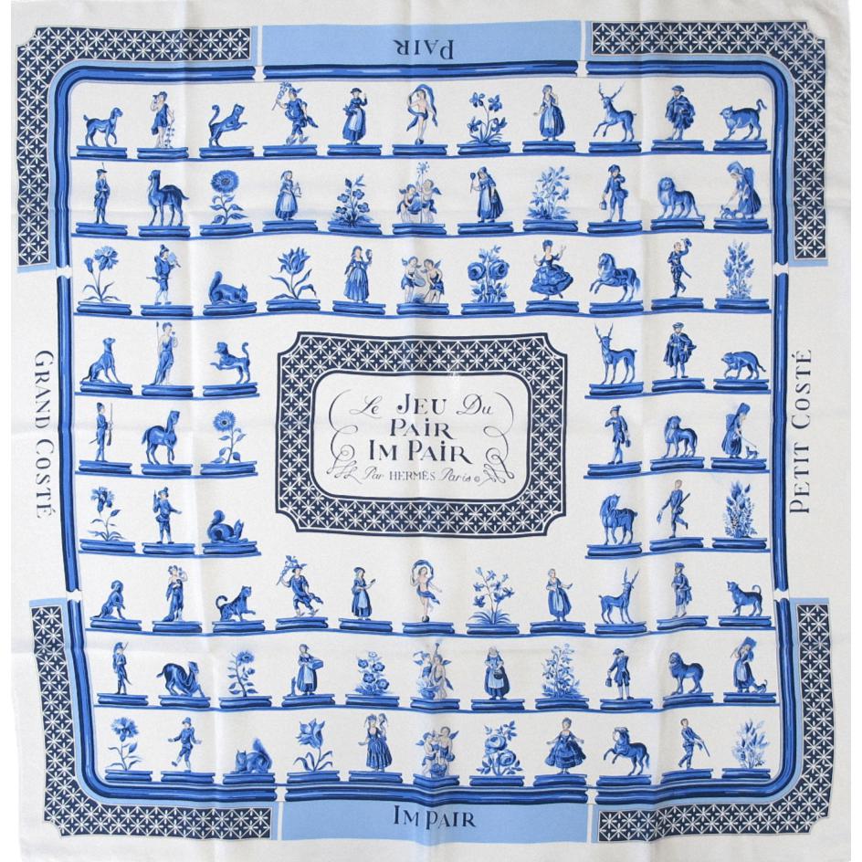 Hermes Reissue Jeu du Pair Impair Silk Georgette (crepe) with Machine-Stiched Hem Carre 80 cm, Rare! - poupishop
