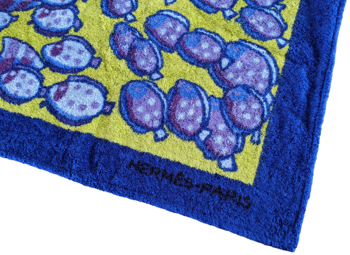 Hermes Vintage "Rencontre Oceane" design by Annie Faivre Fish Terry Beach Towel 90 x 150 cm