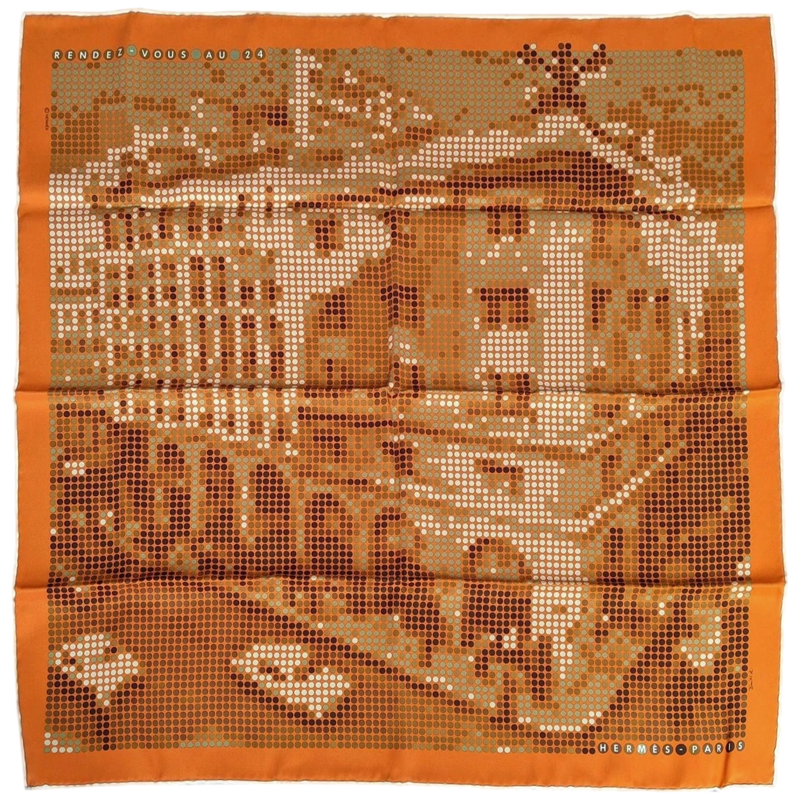 HERMES 2010 Orange RENDEZ-VOUS AU 24 Vintage Silk 70 x 70 cm, New