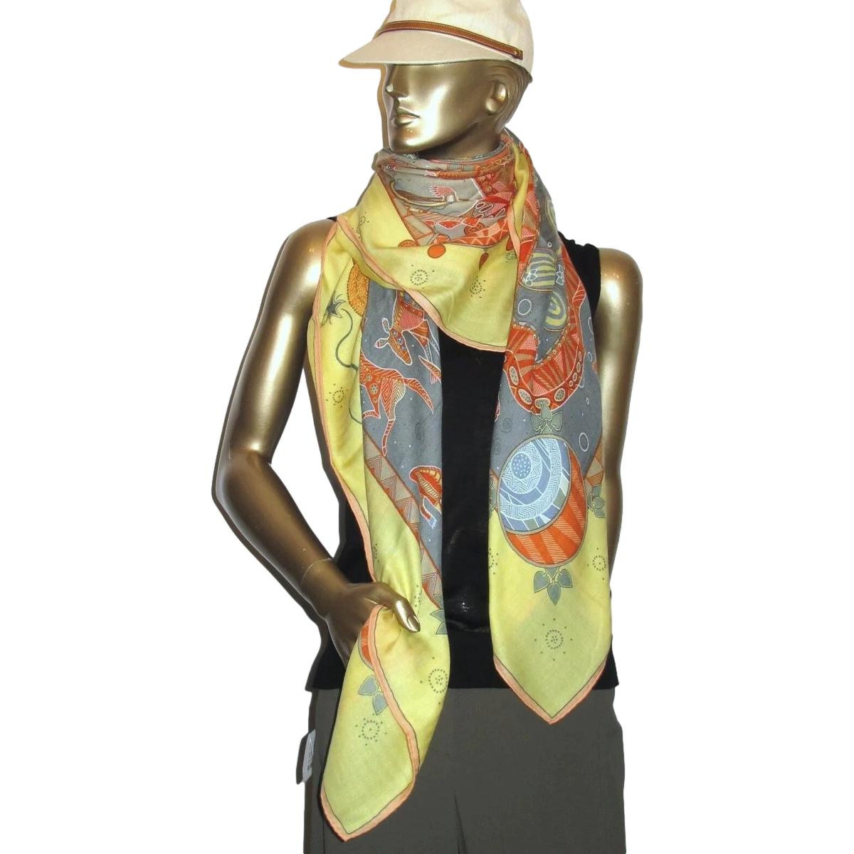Hermes 2000 Jaune/Celadon/Corail REVE D'AUSTRALIE by Zoe Pauwels Cashmere Shawl 140