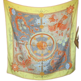 Hermes 2000 Jaune/Celadon/Corail REVE D'AUSTRALIE by Zoe Pauwels Cashmere Shawl 140