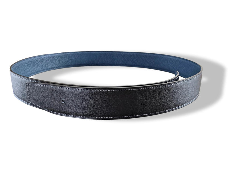 Hermes [203] Graphite/Bleu de Prusse Veau Box & Togo Reversible Leather Belt Strap 38 MM