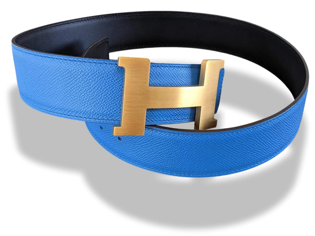 Hermes [130] Noir/Bleu Mikonos Veau Chamonix & Epsom Belt Strap 42 MM, BNWTIB!