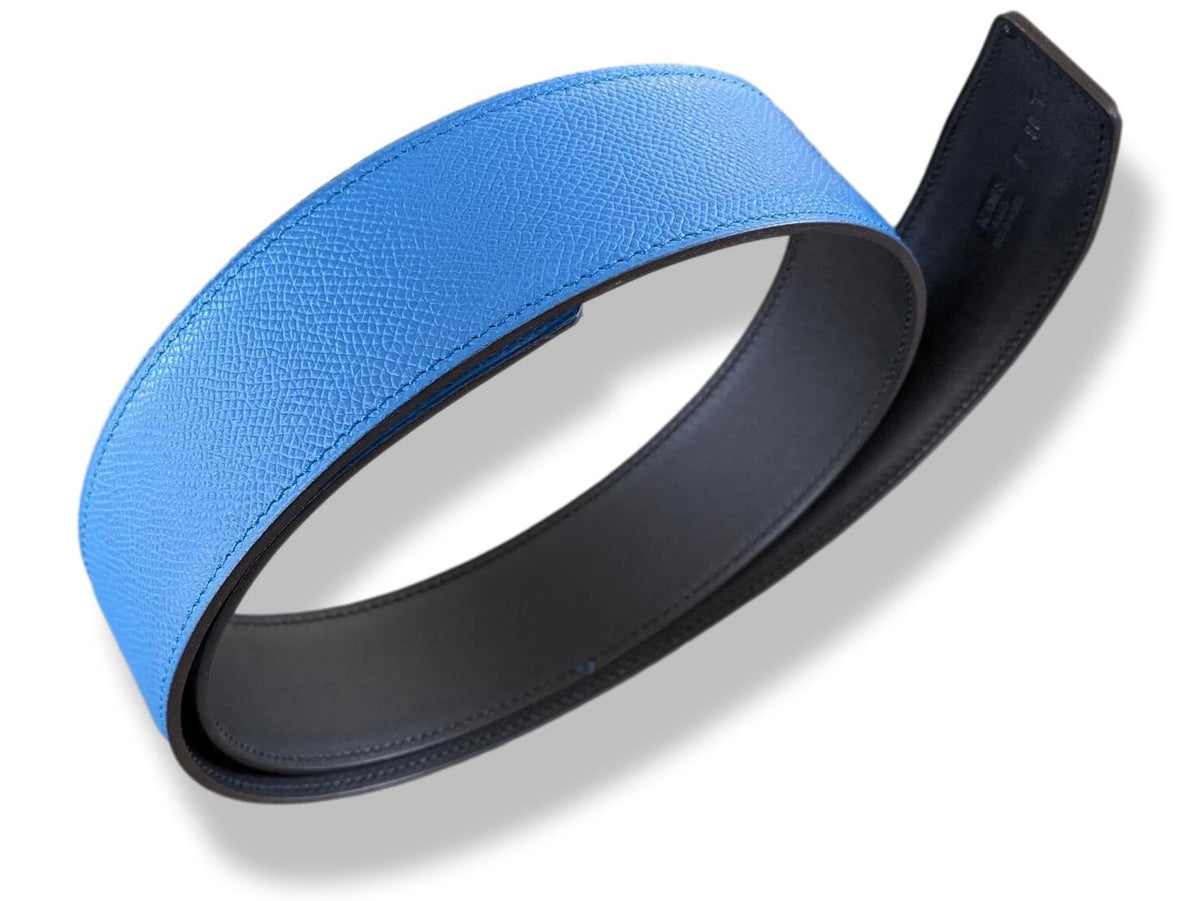 Hermes [130] Noir/Bleu Mikonos Veau Chamonix & Epsom Belt Strap 42 MM, BNWTIB!