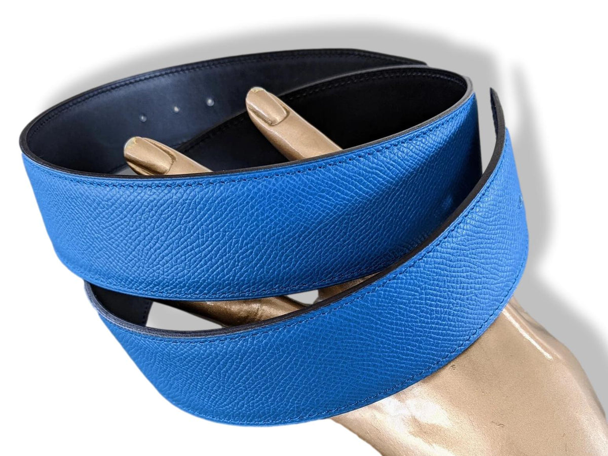 Hermes [130] Noir/Bleu Mikonos Veau Chamonix & Epsom Belt Strap 42 MM, BNWTIB!