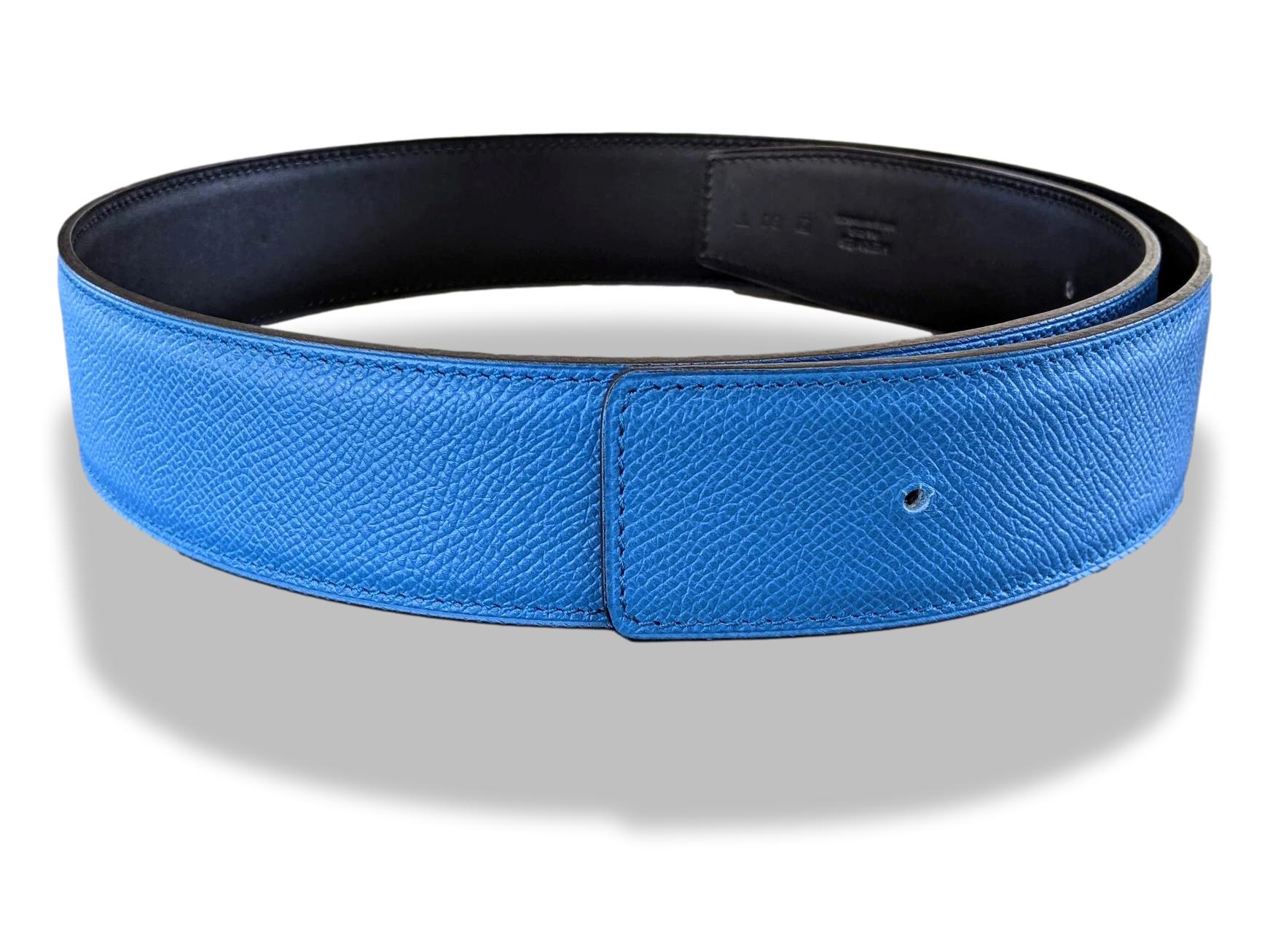 Hermes [130] Noir/Bleu Mikonos Veau Chamonix & Epsom Belt Strap 42 MM, BNWTIB!