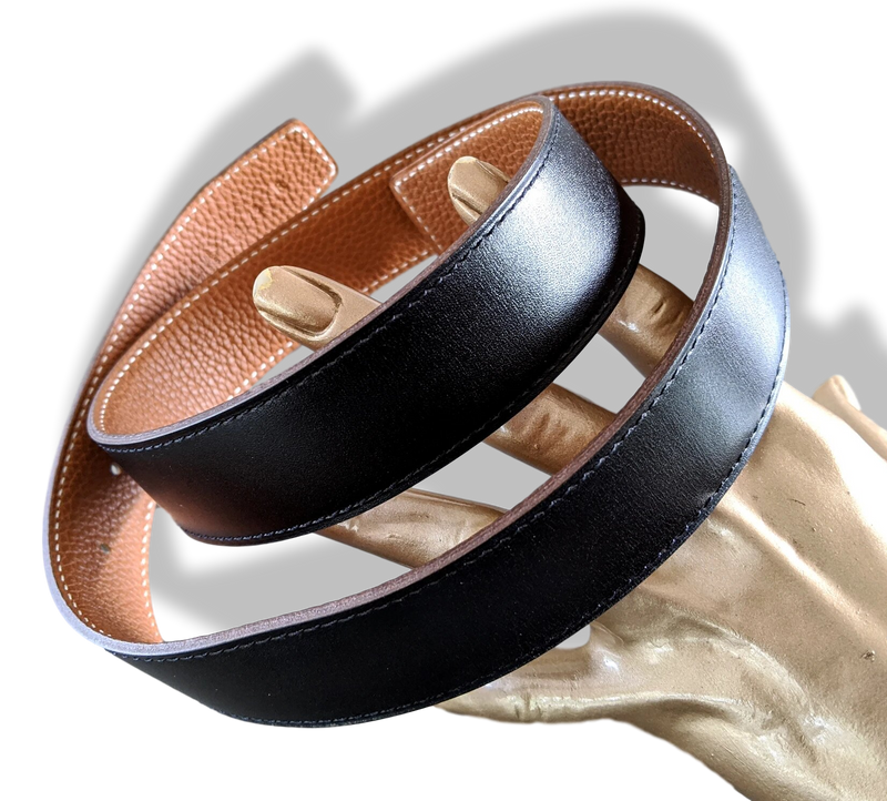 Hermes [104] 2004 Black Box/Gold Togo Reversible Leather Strap Belt 32 MM Sz 75, NIB!