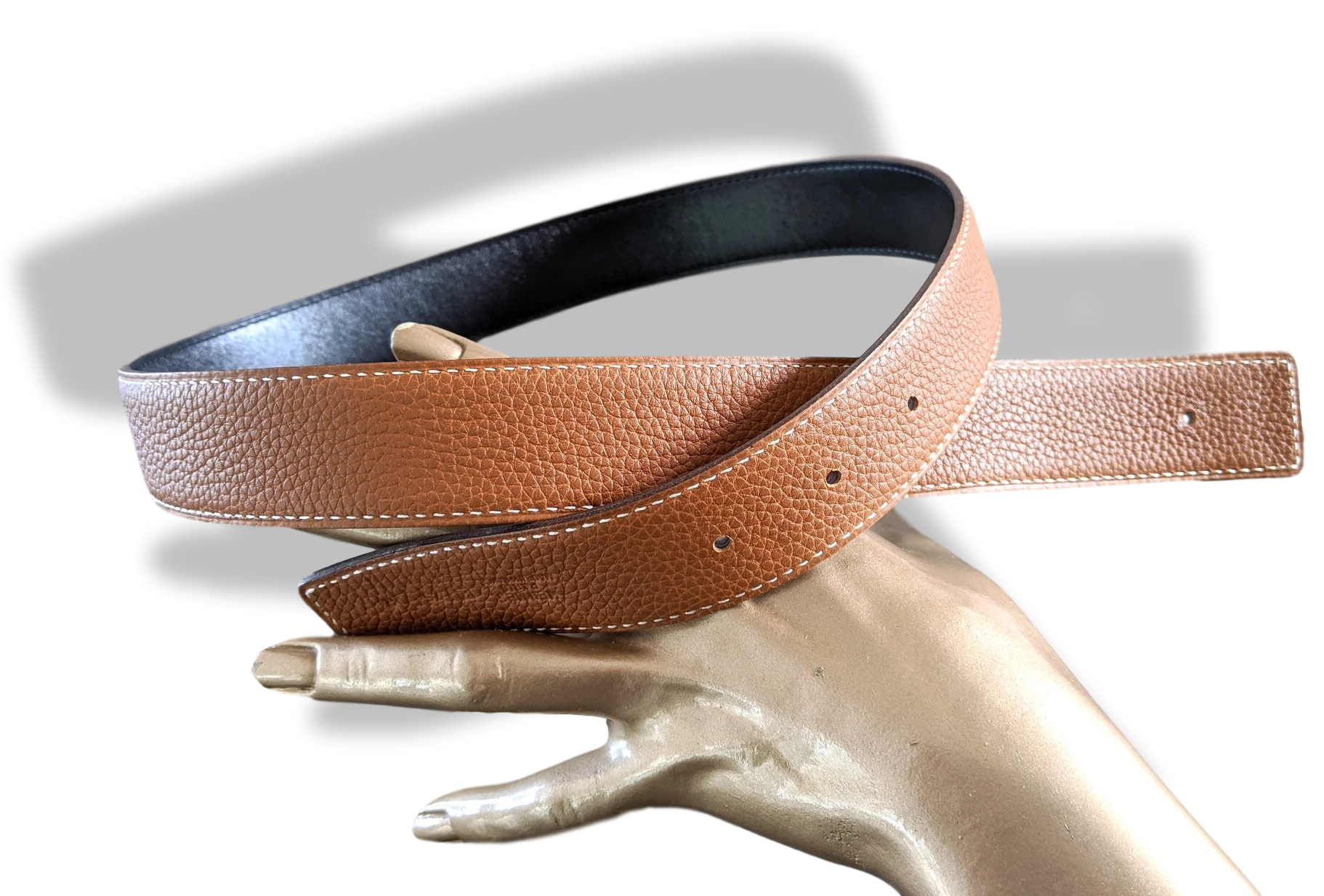 Hermes [104] 2004 Black Box/Gold Togo Reversible Leather Strap Belt 32 MM Sz 75, NIB!