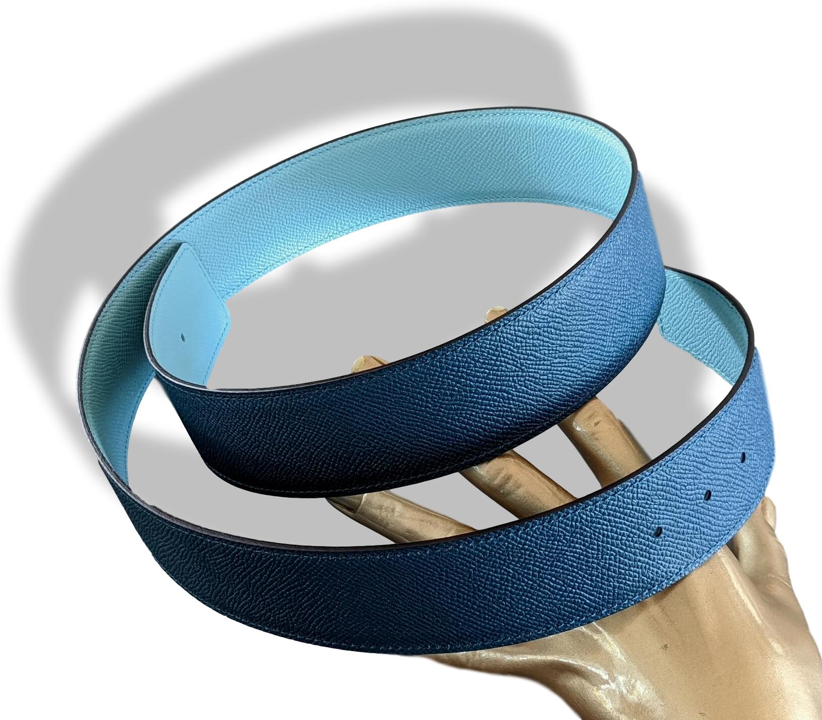 Hermes [128] Bleu Atoll/Colvert Reversible Epsom/Epsom Leather Reversible Strap Belt 42 MM Sz90, BNWTIB!