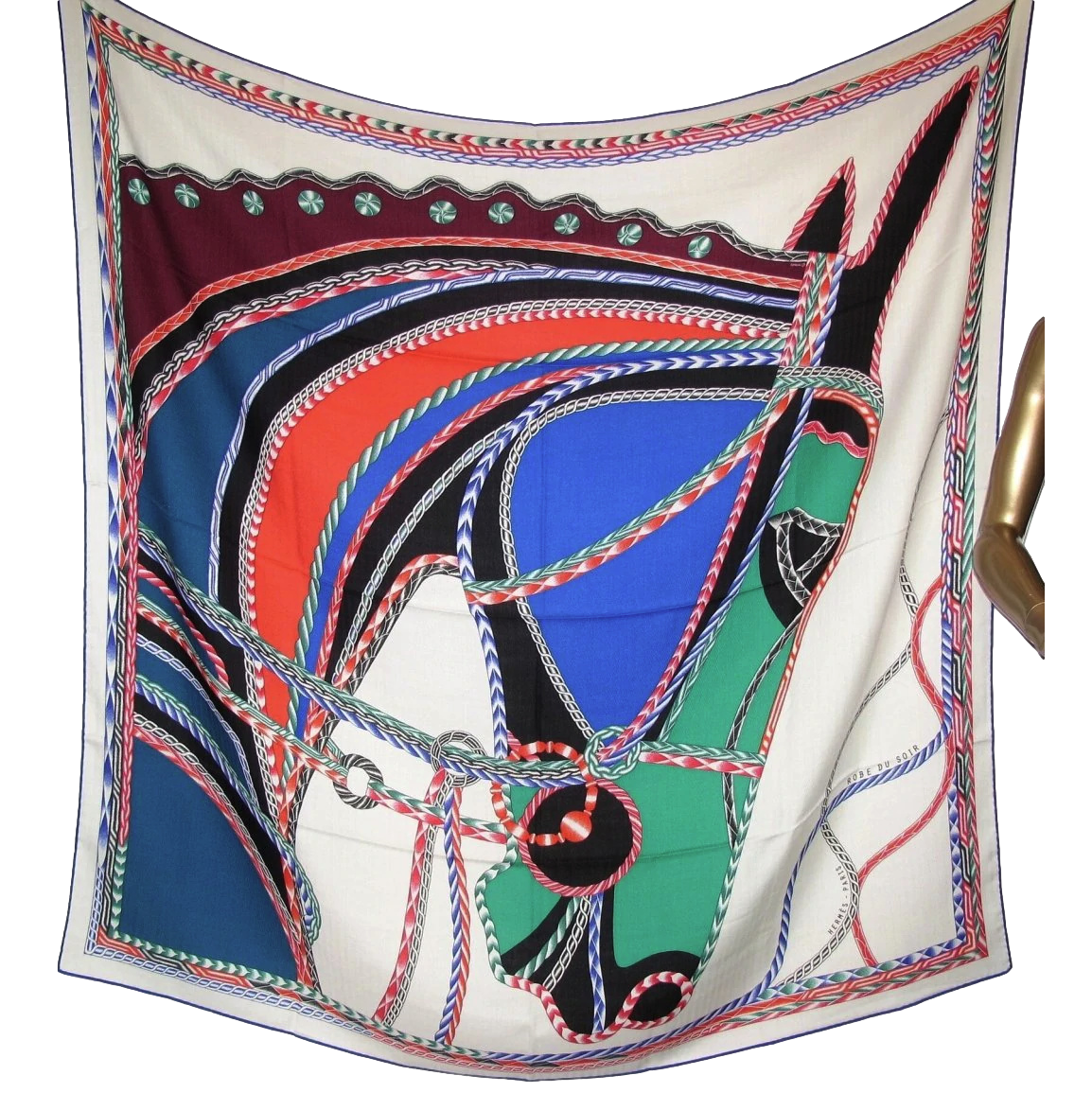 Hermes [S02] 2018 Blanc/Vert/Multicolore ROBE DU SOIR by Florence Manlik Cashmere Shawl 140 