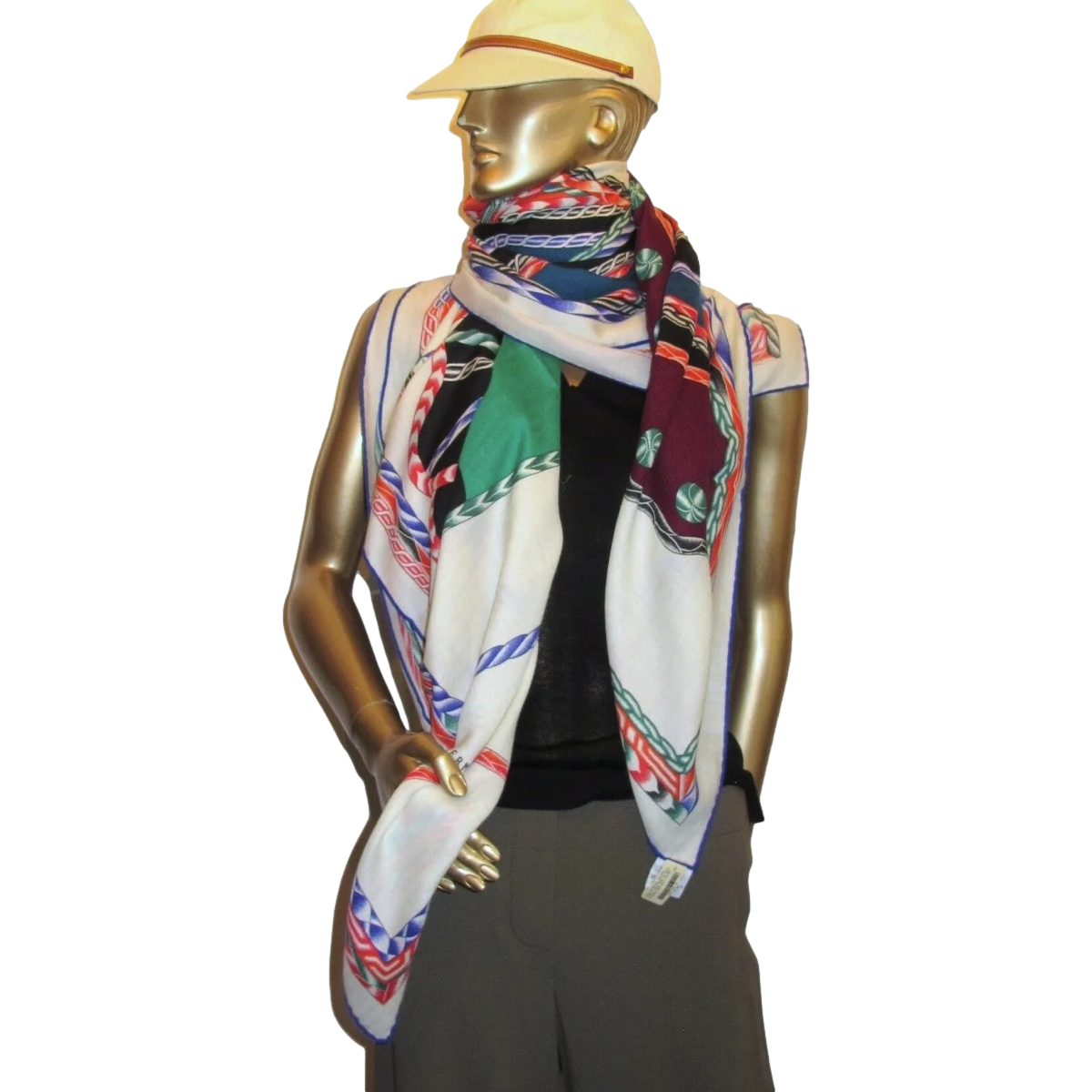 Hermes [S02] 2018 Blanc/Vert/Multicolore ROBE DU SOIR by Florence Manlik Cashmere Shawl 140 