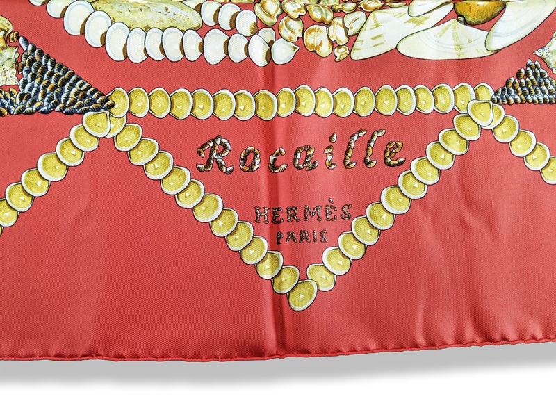 Hermes 2006 Red Rocaille by Valerie Dawlat Blanc Matt Overprint Twill 90, Mint in Box!
