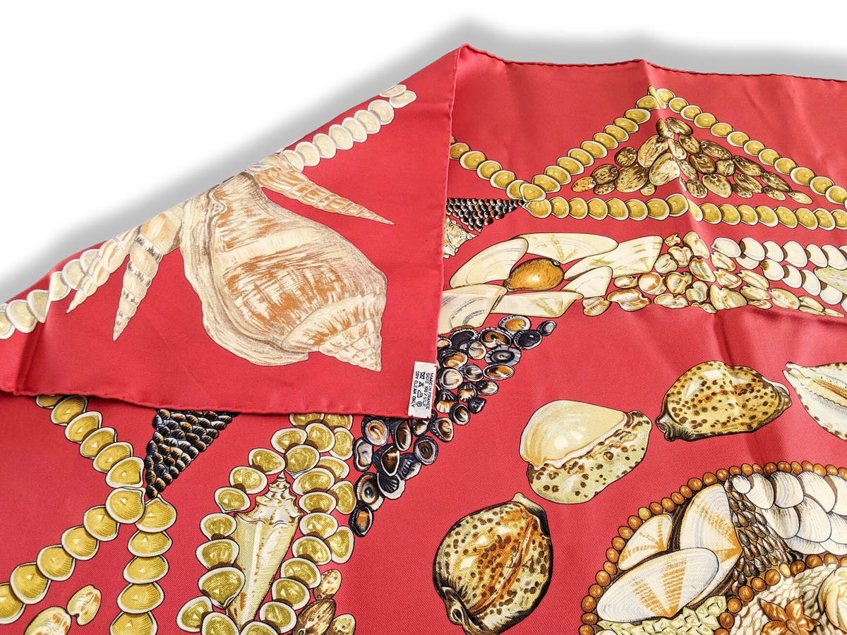 Hermes 2006 Red Rocaille by Valerie Dawlat Blanc Matt Overprint Twill 90, Mint in Box!