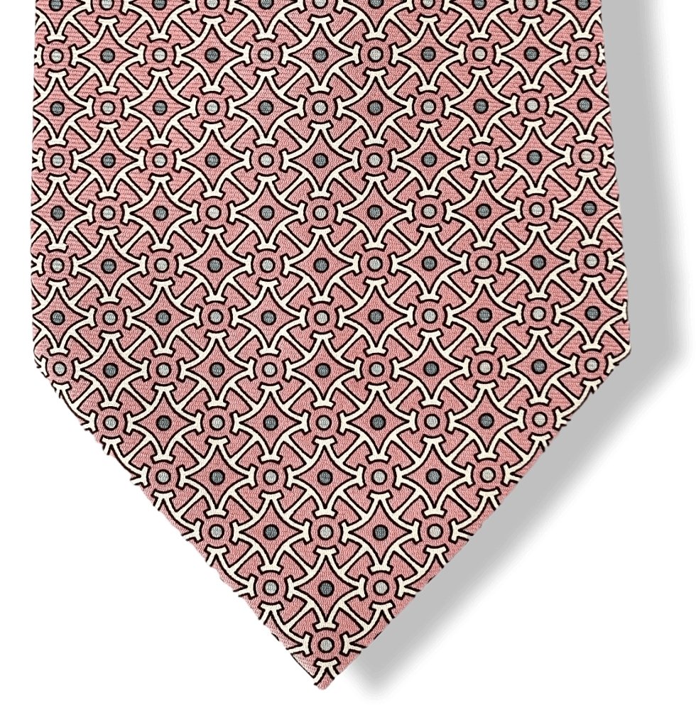 Hermes Rose Blanc Acier POINT D'H Twill Silk Tie 9CM, NWT in Pochette! - poupishop