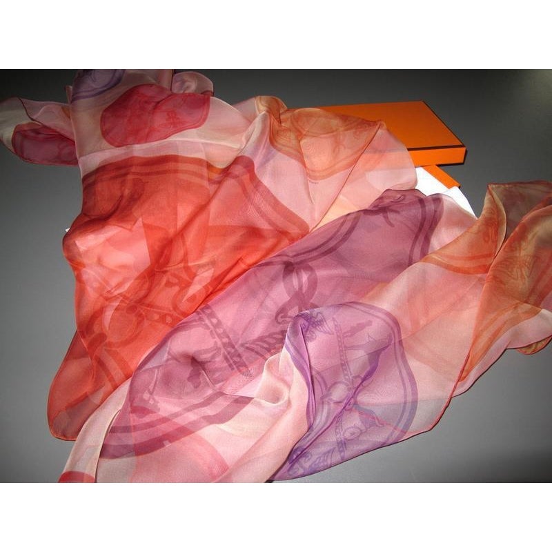 Hermes Rose CONFETTIS D' EX-LIBRIS Mousseline Silk Etole Stole, NIB! - poupishop