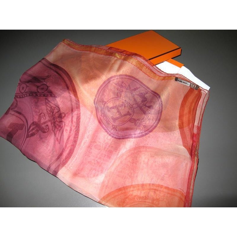 Hermes Rose CONFETTIS D' EX-LIBRIS Mousseline Silk Etole Stole, NIB! - poupishop