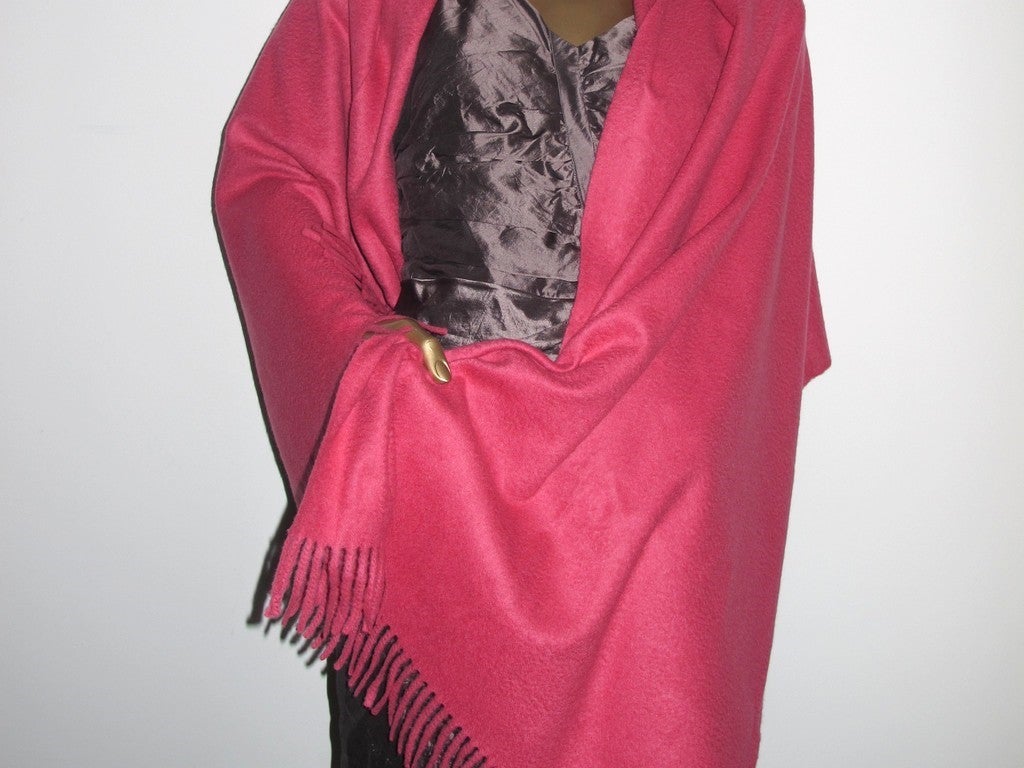 Hermes Rose Indien 100% Cashmere Fringed Stole GM, New! - poupishop