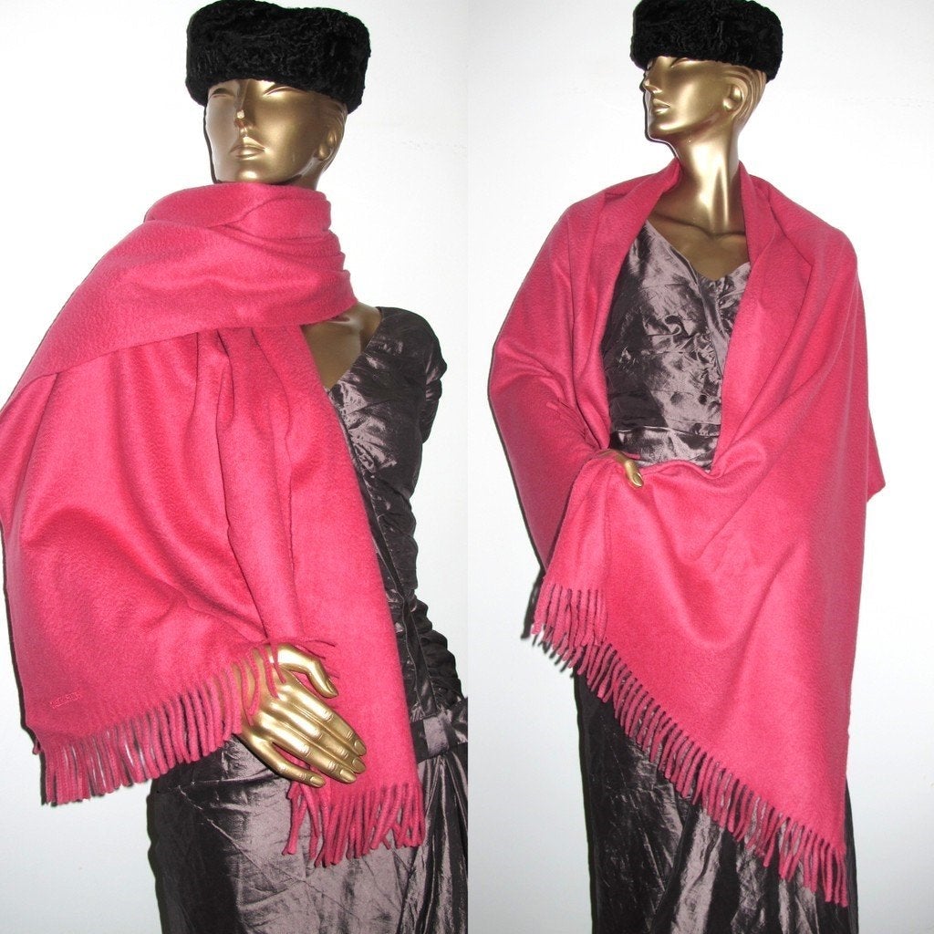 Hermes Rose Indien 100% Cashmere Fringed Stole GM, New! - poupishop