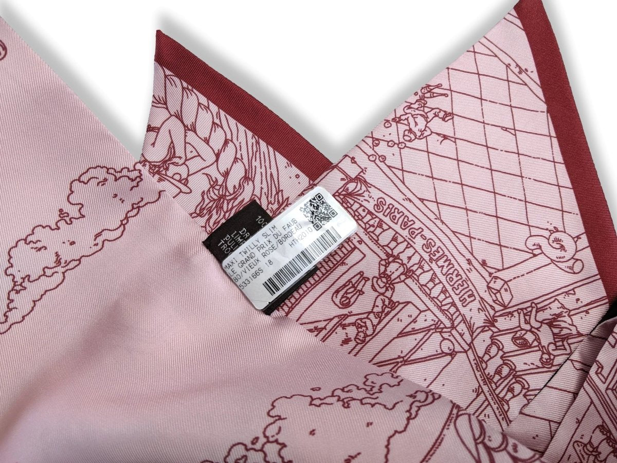 Hermes Rose Le Grand Prix du Faubourg by Ugo Gattoni Maxi Twilly Slim, BNWT! - poupishop