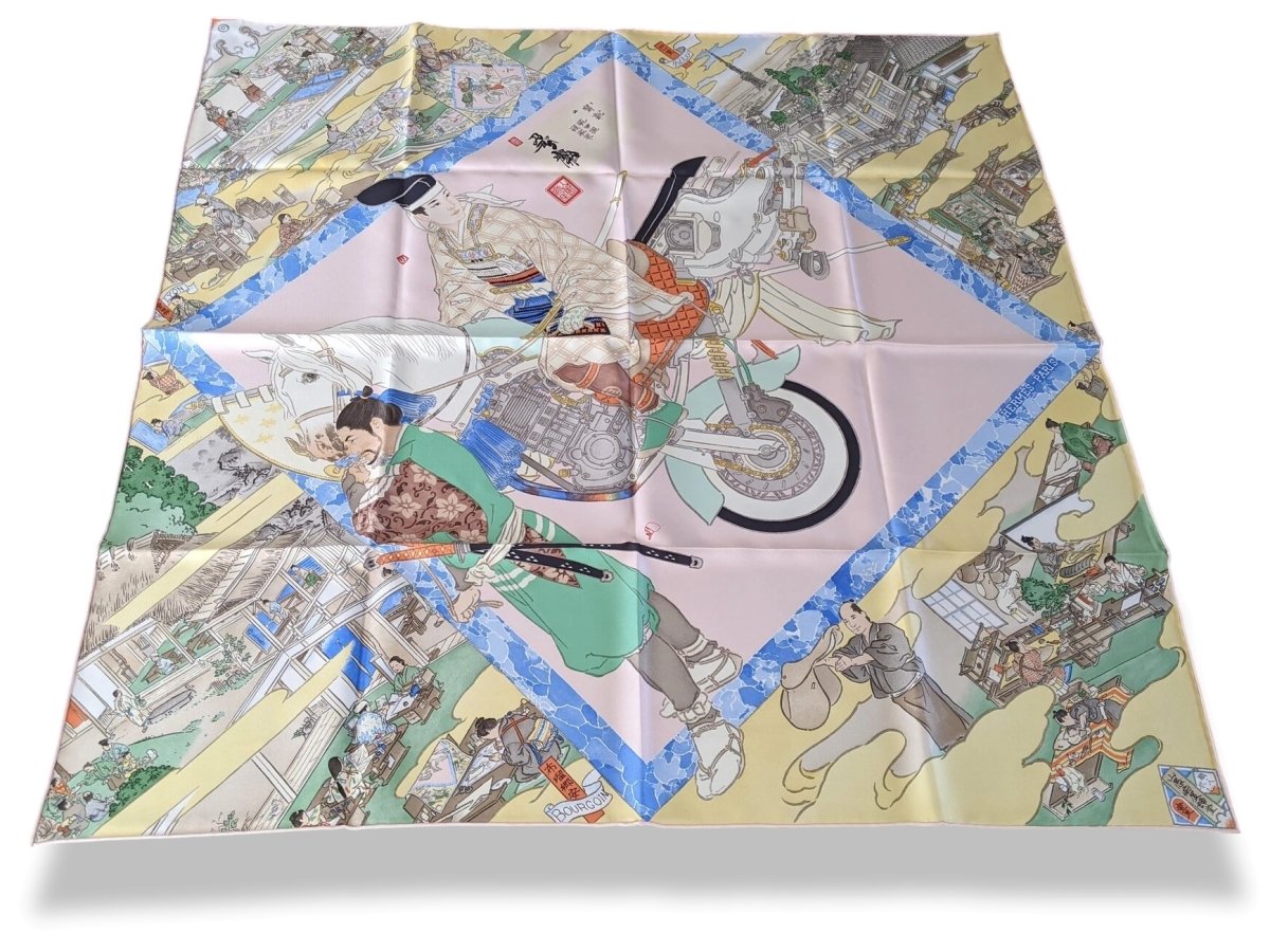 Hermes Rose Pale/Jaune/Vert LES ARTISANS D'HERMES by Akira Yamaguchi Twill 90cm, BNIB! - poupishop