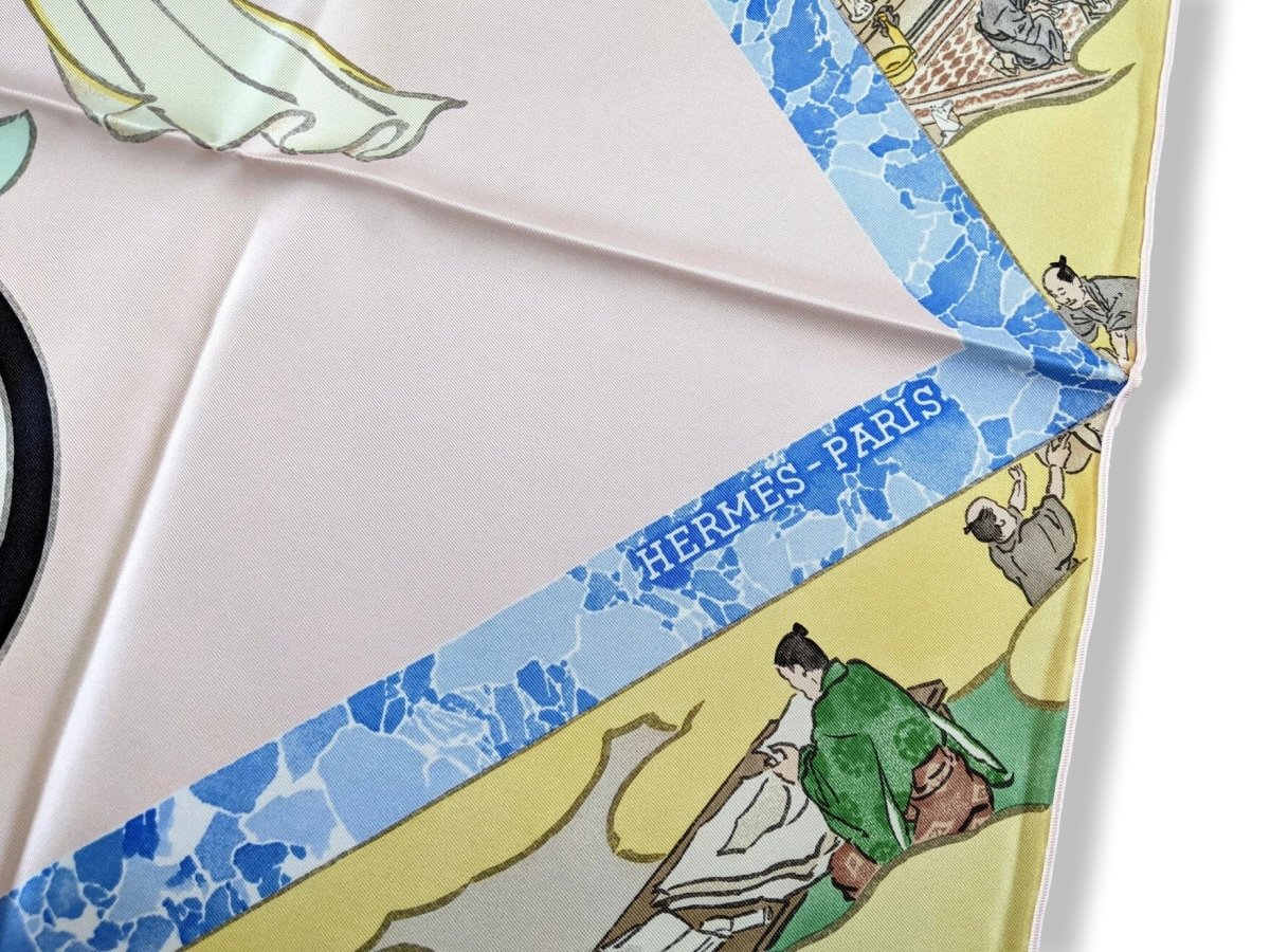 Hermes Rose Pale/Jaune/Vert LES ARTISANS D'HERMES by Akira Yamaguchi Twill 90cm, BNIB! - poupishop
