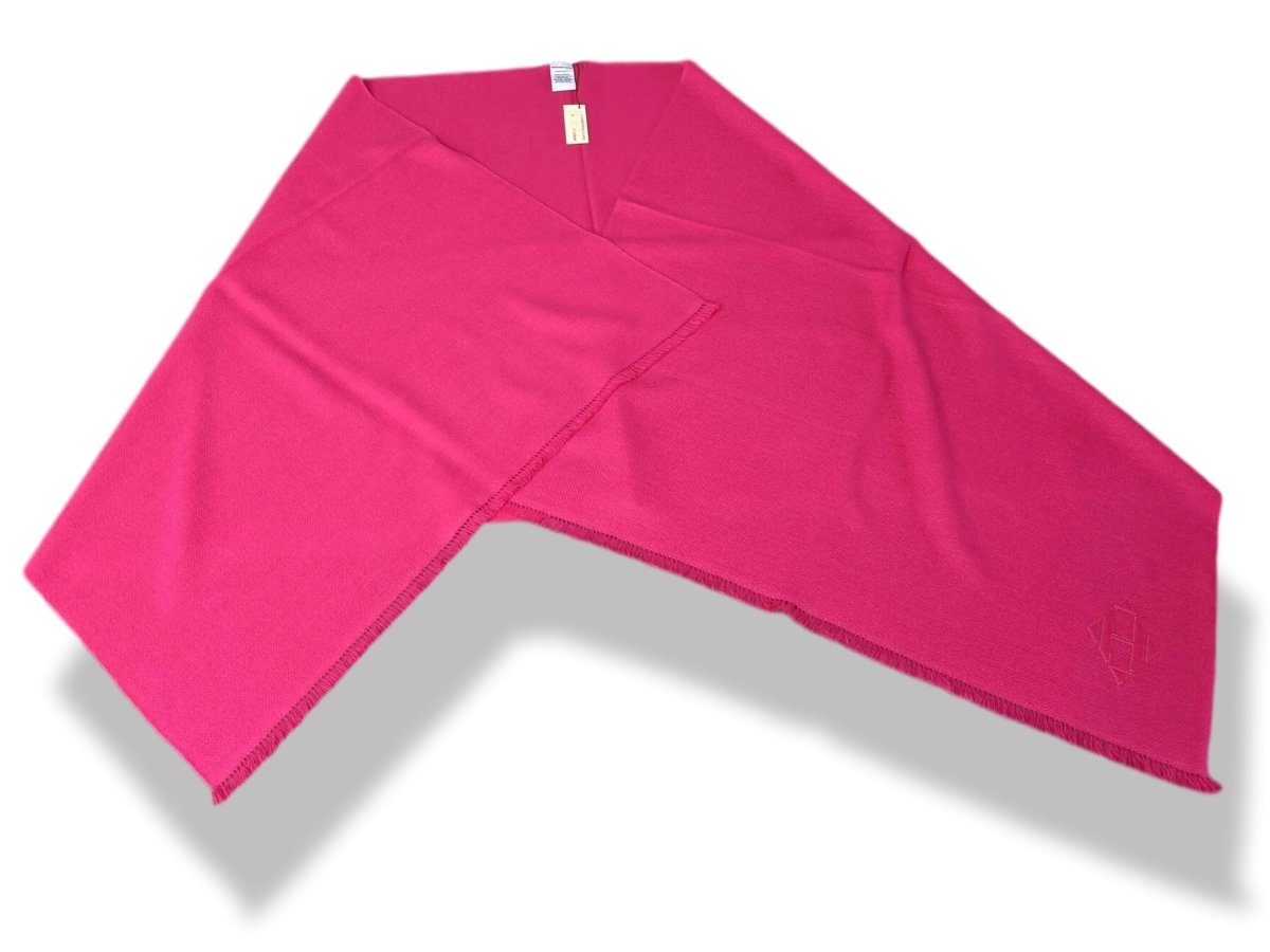 Hermes Rose Vif Fringed 100% Cashmere ETOLE CRAFT Muffler Hand Woven in Nepal 75 x 200 cm, BNWT! - poupishop