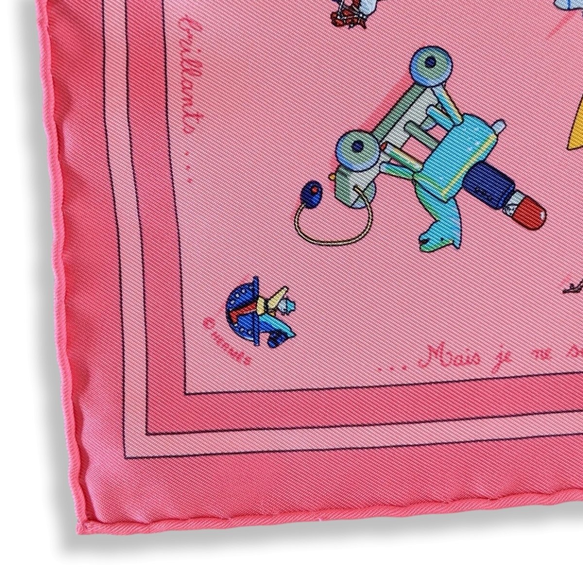 Hermes Rose Vif RACONTE-MOI LE CHEVAL Silk Pocket Square Gavroche Twill 45 x 45 cm - poupishop