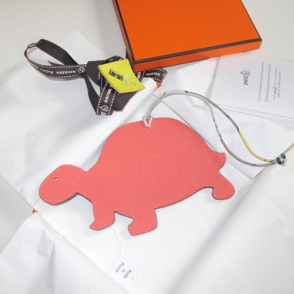 Hermes Rose/Anthracite Turtle Petit H Bag Charm GM, NIB! - poupishop