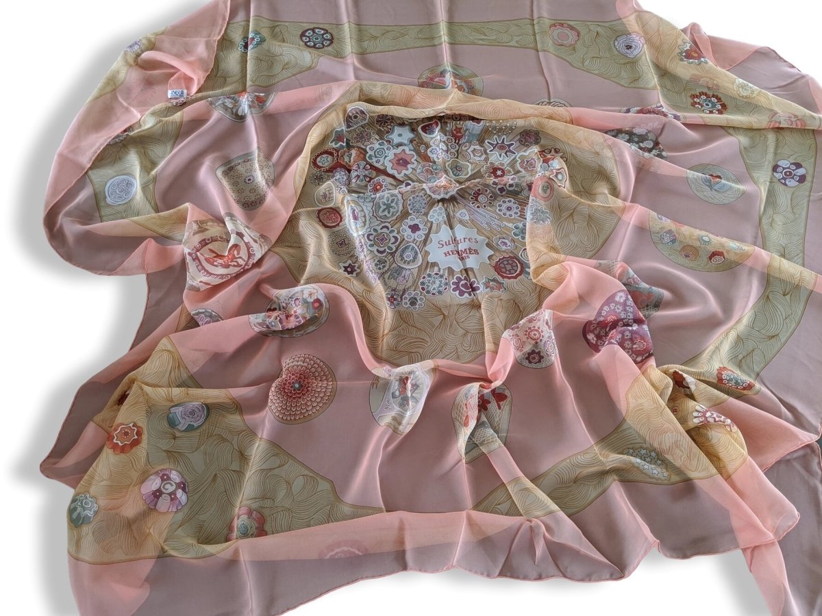 Hermes Rose/Sable/Roue SULFURES Saint Louis Mousseline 140, New! - poupishop