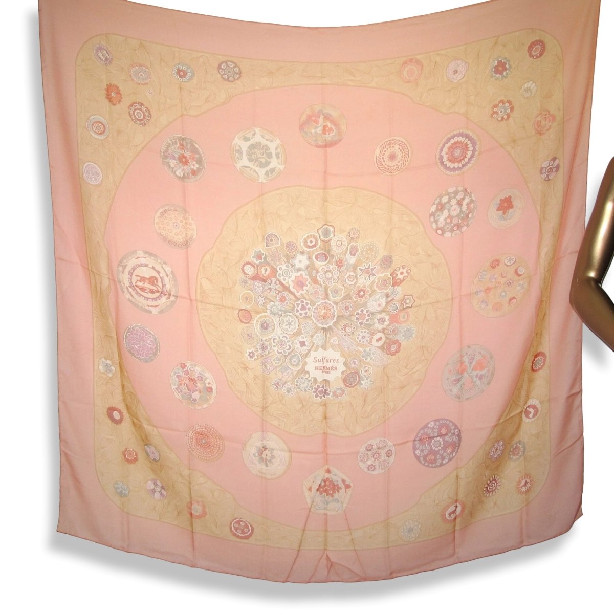 Hermes Rose/Sable/Roue SULFURES Saint Louis Mousseline 140, New! - poupishop